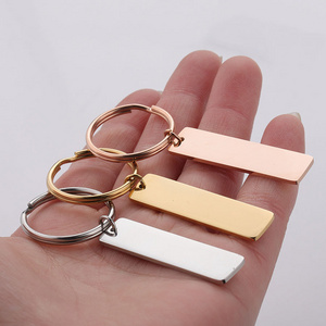 Mirror Polish Key Chain Customize Text Engraved Tags Keychain Stainless Steel DIY Stamping Blank Rectangle Keyring