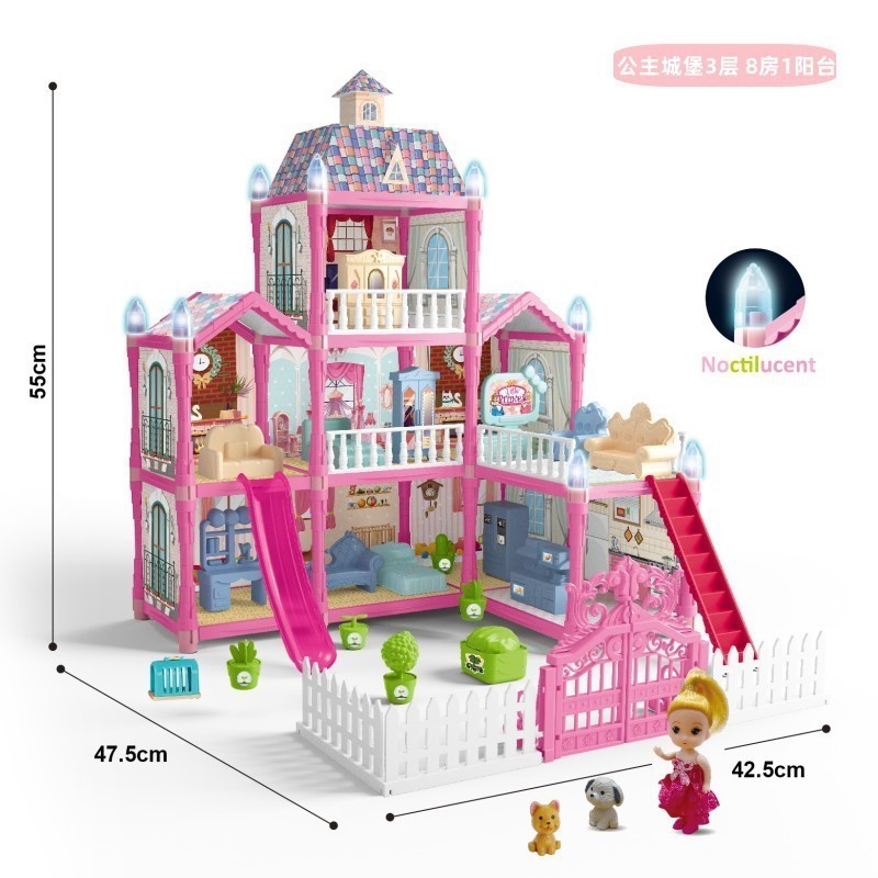 2024 pink Dollhouse 2 rooms 2 floor  with Doll Toy Figures, Furniture and Accessories HOT TK