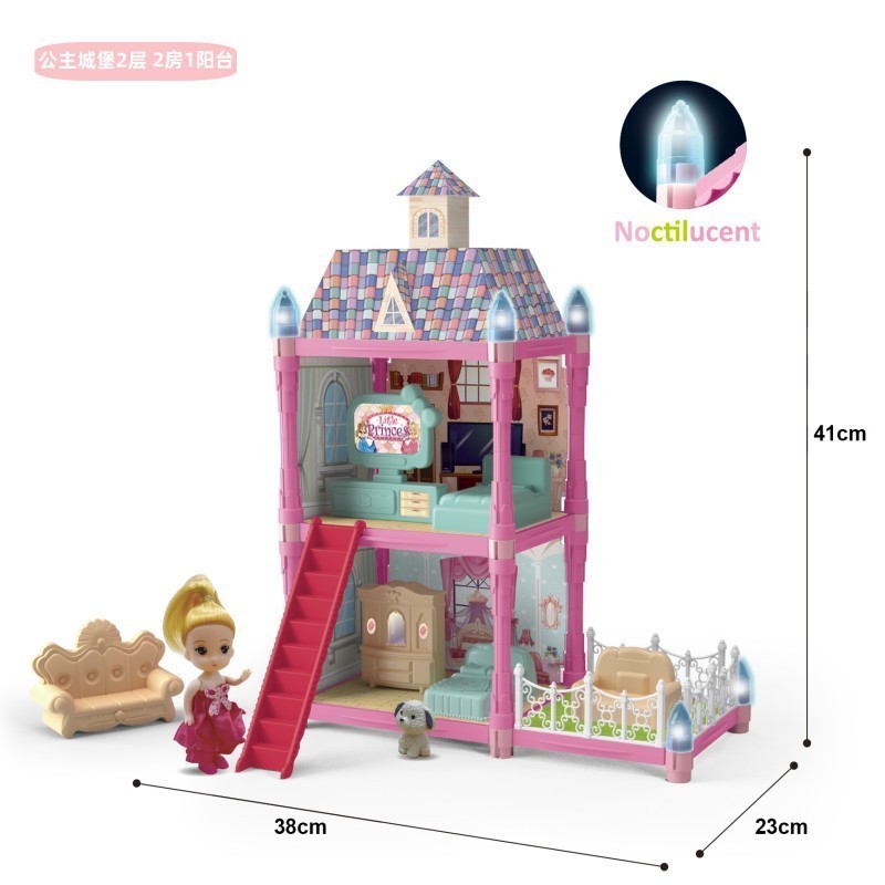 2024 pink Dollhouse 2 rooms 2 floor  with Doll Toy Figures, Furniture and Accessories HOT TK