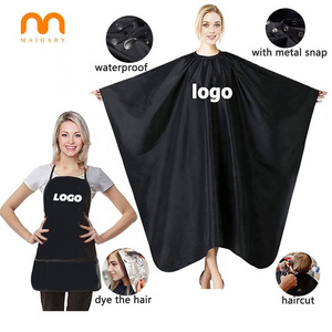 polyester custom logo hair salon makeup haircut gown with snap black barber apron hairdresser capes