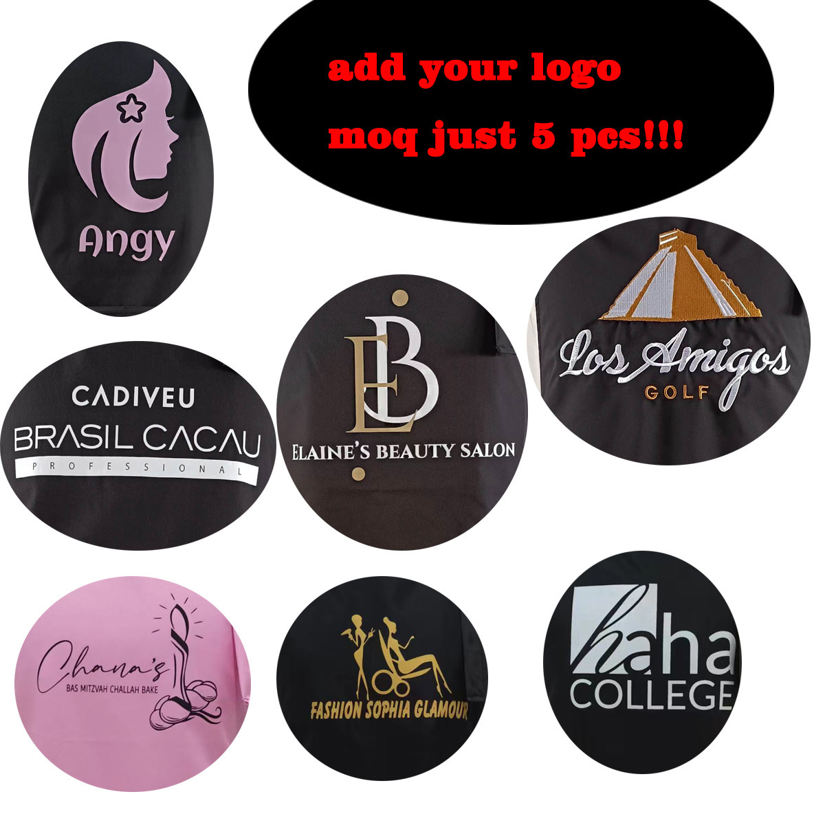 cheaper custom logo kitchen barber spa nail shop hairdressing polyester waterproof beauty salon black apron with pocket