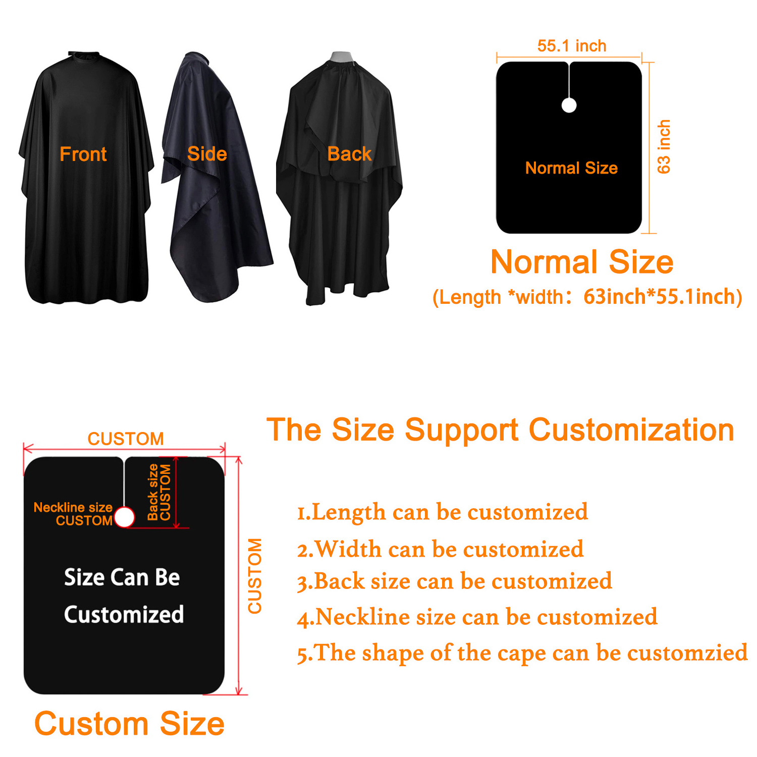 polyester custom logo hair salon makeup haircut gown with snap black barber apron hairdresser capes