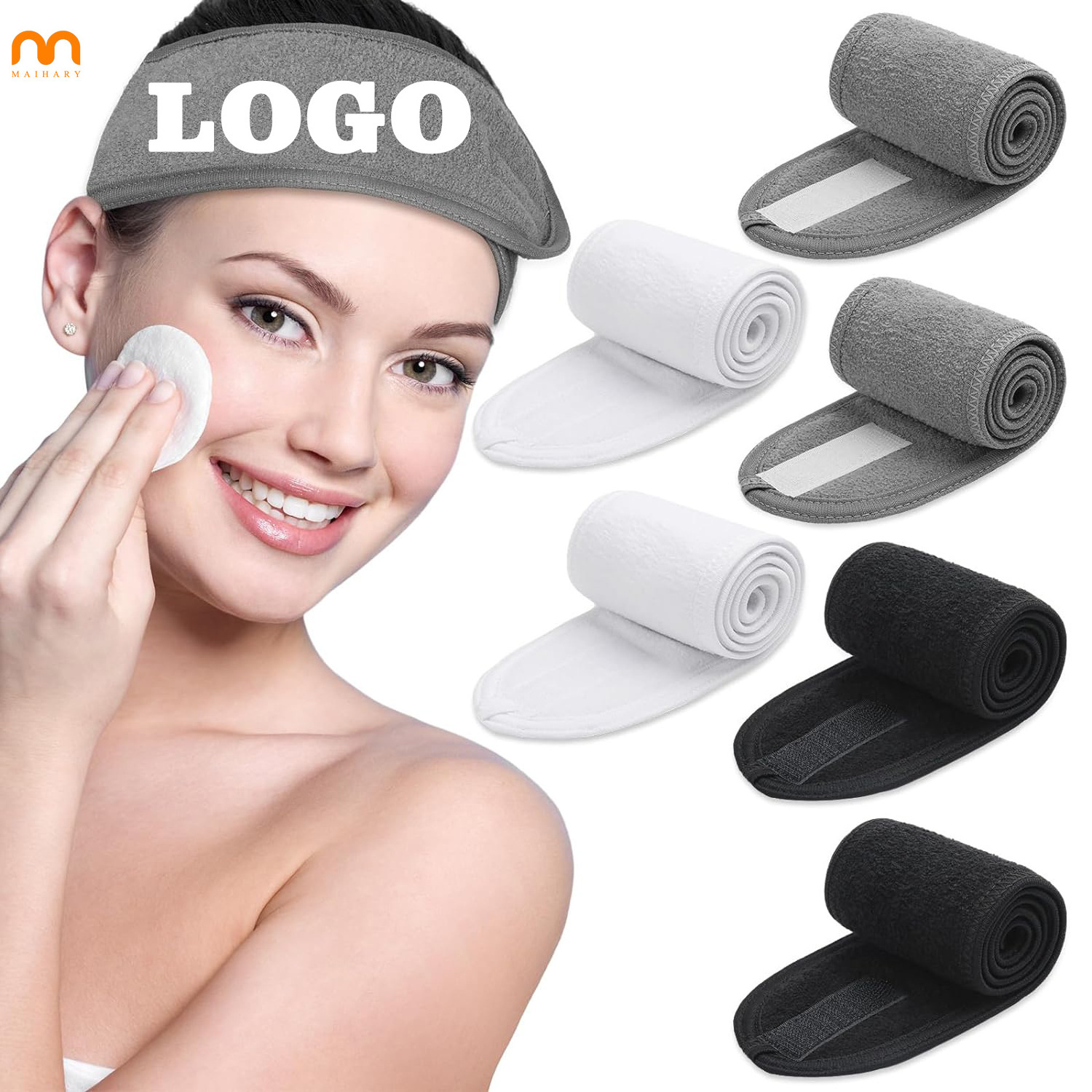 custom logo microfiber quick dry bath sport black hairband spa headband for beauty salon