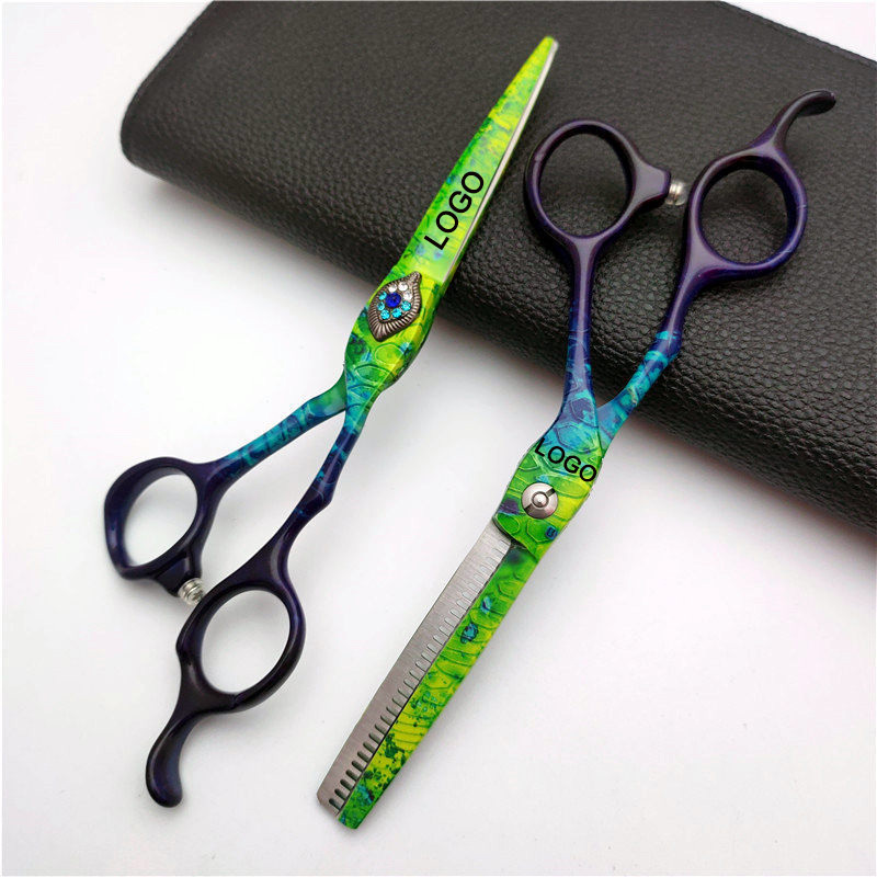 2023 New High Quality 440C Stainless Steel Profession Hair Cutting Scissors Peacock Best Barber Scissors