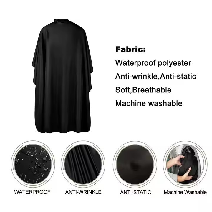 Waterproof Salon Hair Cutting Gown Custom LOGO Polyester Hairdressing Designer Barber Cape with Metal Snap