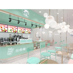 lovely dessert shop design pink bubble tea shop interior decoration juice bar counter shop colorful Dining chair and table sets