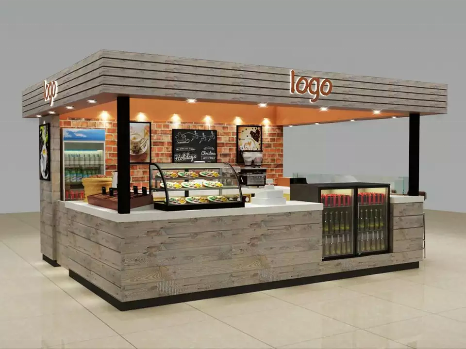 Rustic mall coffee kiosk design, retail coffee shop furniture, coffee shop kiosk designs