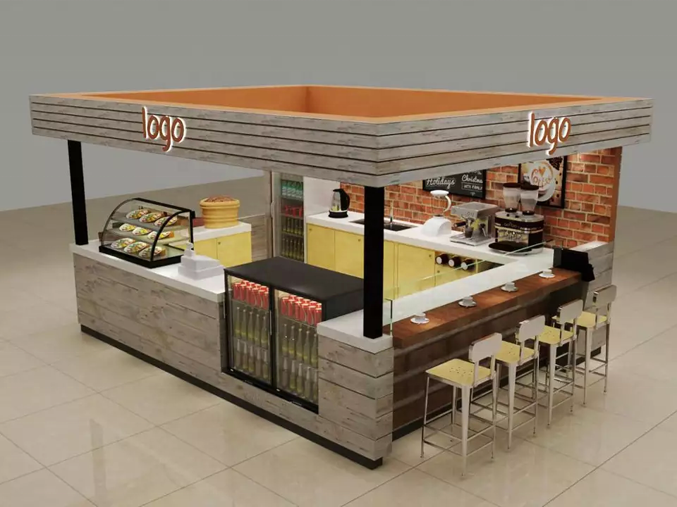 Rustic mall coffee kiosk design, retail coffee shop furniture, coffee shop kiosk designs