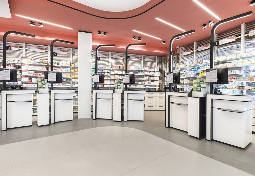 retail display shelves medical wall display cabinet for sales pharmacy shop furniture sets pharmacy shelves