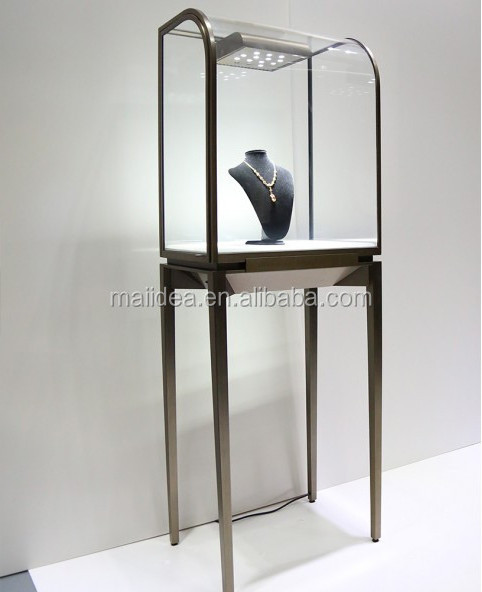 Gold stainless steel jewelry cabinet Glass display cabinet Jewelry display case