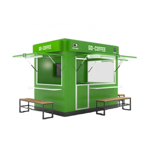 out door green bubble tea kiosk juice bar counter coffee kiosk fast food kiosk with interior decoration for sales