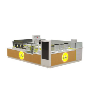 Unique bubble tea counter crepe waffle kiosk fast food booth design for sale