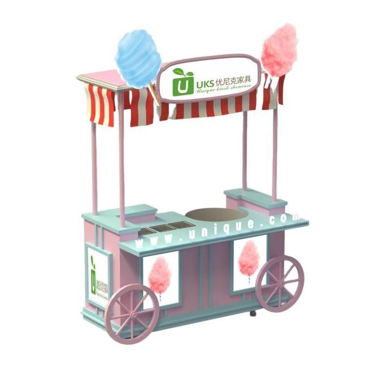 Pink Cotton Candy Cart Shopping Mall Food Stall Mobile Display Cart for Sale