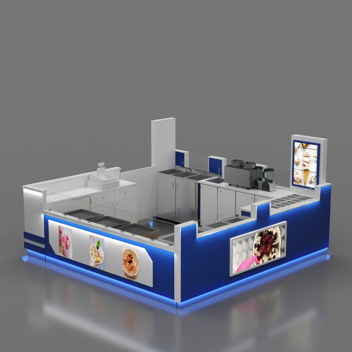 Mall food kiosks design ideas for crepe waffle food kiosk