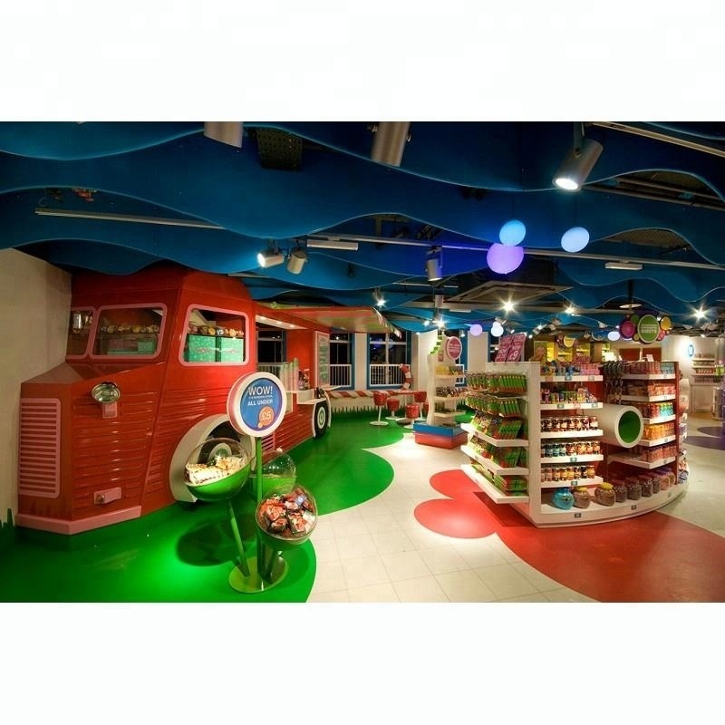 Lovely wood toys shop interior decoration , candy toys display shelf