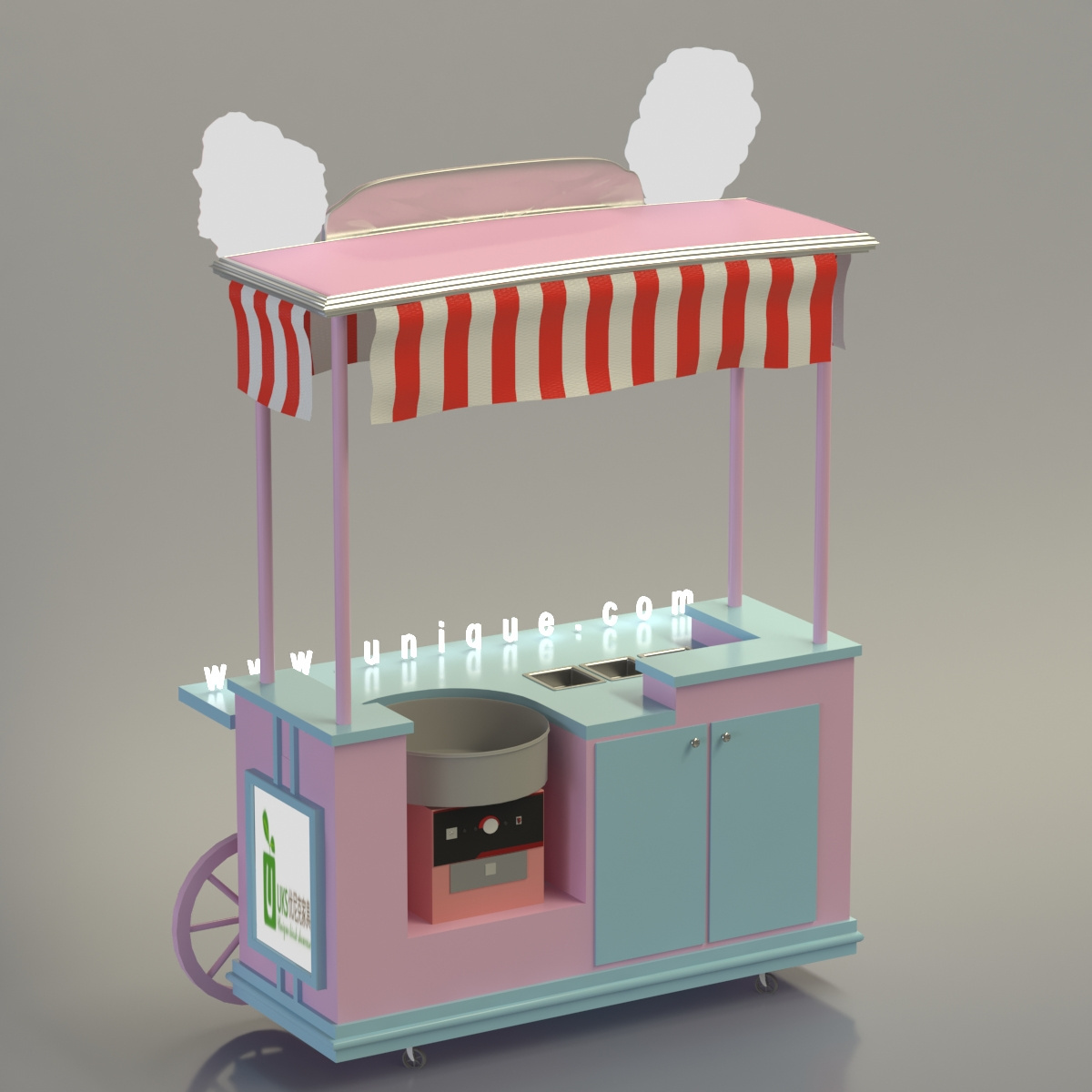 Pink Cotton Candy Cart Shopping Mall Food Stall Mobile Display Cart for Sale