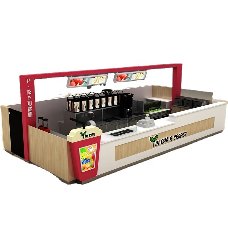 customized cup-shape bubble tea ice cream kiosk for sales fruit juice bar for waffle crepe kiosk