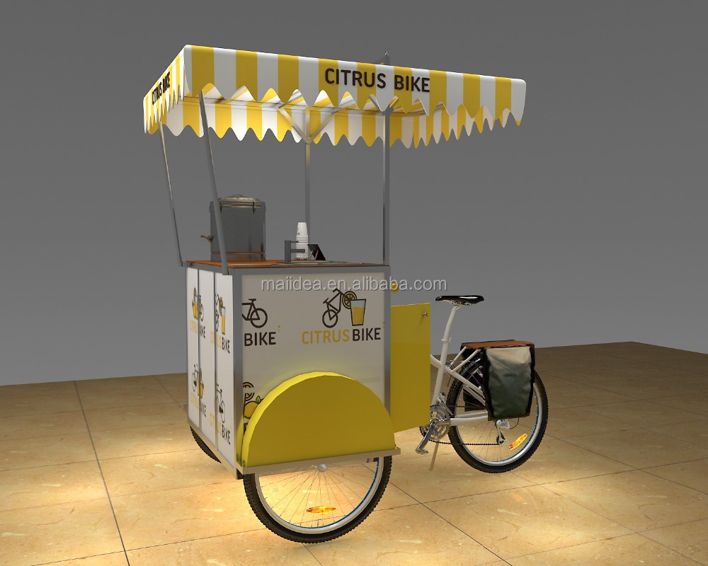 Best selling biking food cart/stainless juice cart with wheel/coffee bicycle