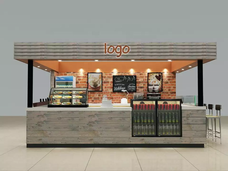 Rustic mall coffee kiosk design, retail coffee shop furniture, coffee shop kiosk designs