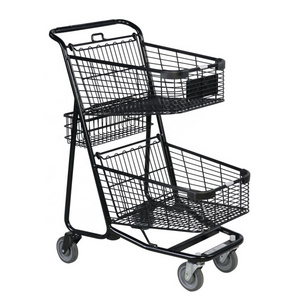 High Quality Supermarket Shopping Trolleys Double Basket Shopping Basket Carts