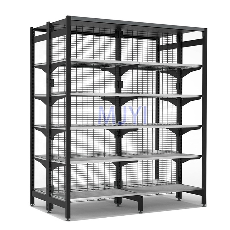 Heavy Duty Metal Shelves Outrigger Wire Mesh Gondola Shelving For Supermarkets