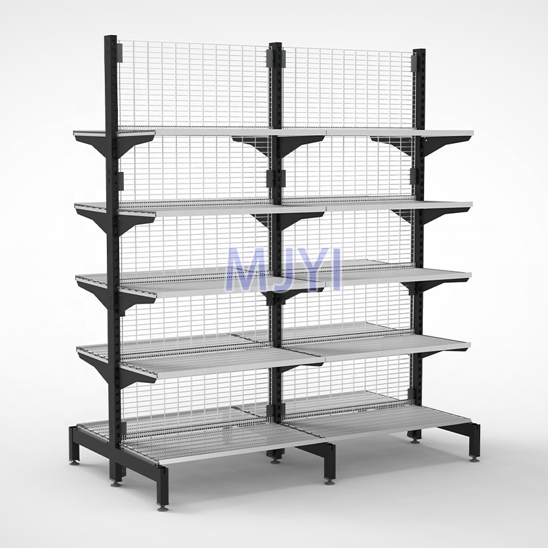 Heavy Duty Metal Shelves Outrigger Wire Mesh Gondola Shelving For Supermarkets