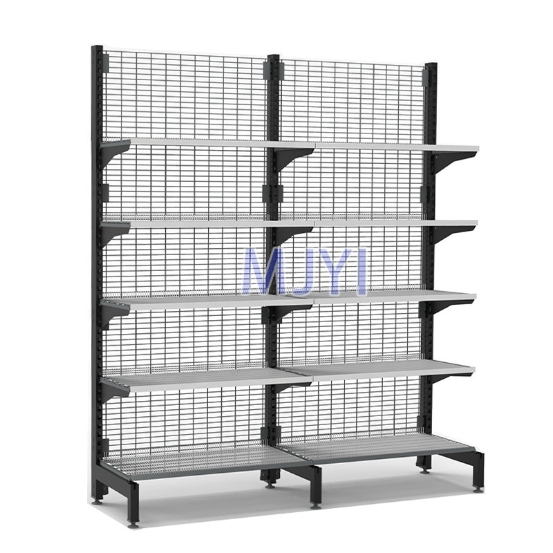 Heavy Duty Metal Shelves Outrigger Wire Mesh Gondola Shelving For Supermarkets