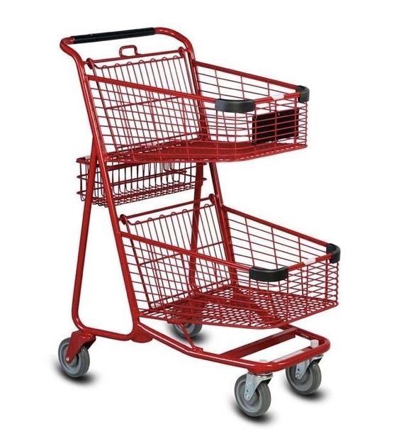 High Quality Supermarket Shopping Trolleys Double Basket Shopping Basket Carts