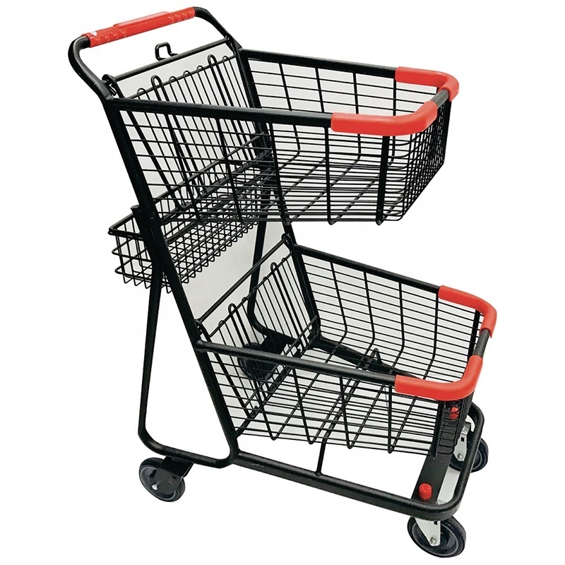 High Quality Supermarket Shopping Trolleys Double Basket Shopping Basket Carts