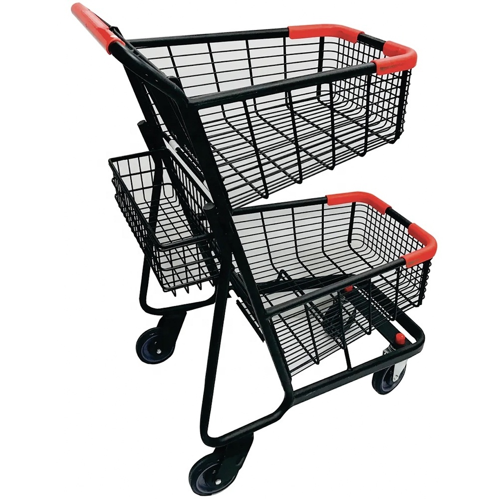 High Quality Supermarket Shopping Trolleys Double Basket Shopping Basket Carts