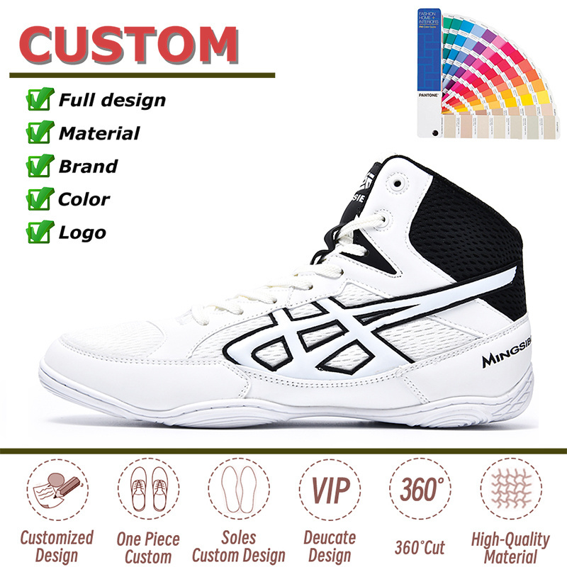 Custom Boxing Shoes Sneakers OEM Blank Professional PU Mesh Wrestling Shoes Boot Design Bodybuilding Training Gym Shoes for Men