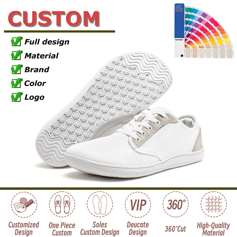 Design Barefoot Shoes Men Custom Genuine Leather Wide Minimalist Shoes For Women Breathable Mesh Sports Shoes Barefoot Sneakers