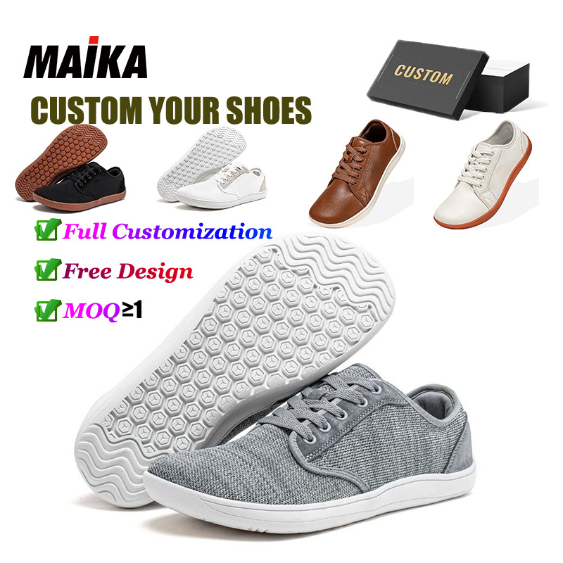 Design Barefoot Shoes Men Custom Genuine Leather Wide Minimalist Shoes For Women Breathable Mesh Sports Shoes Barefoot Sneakers