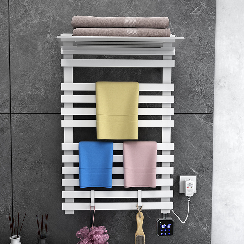 New Intelligent Heated Towel Rack Wall Mounted White Storage Rack Household Bathroom Drying Shelf Electric Towel Rack Heater