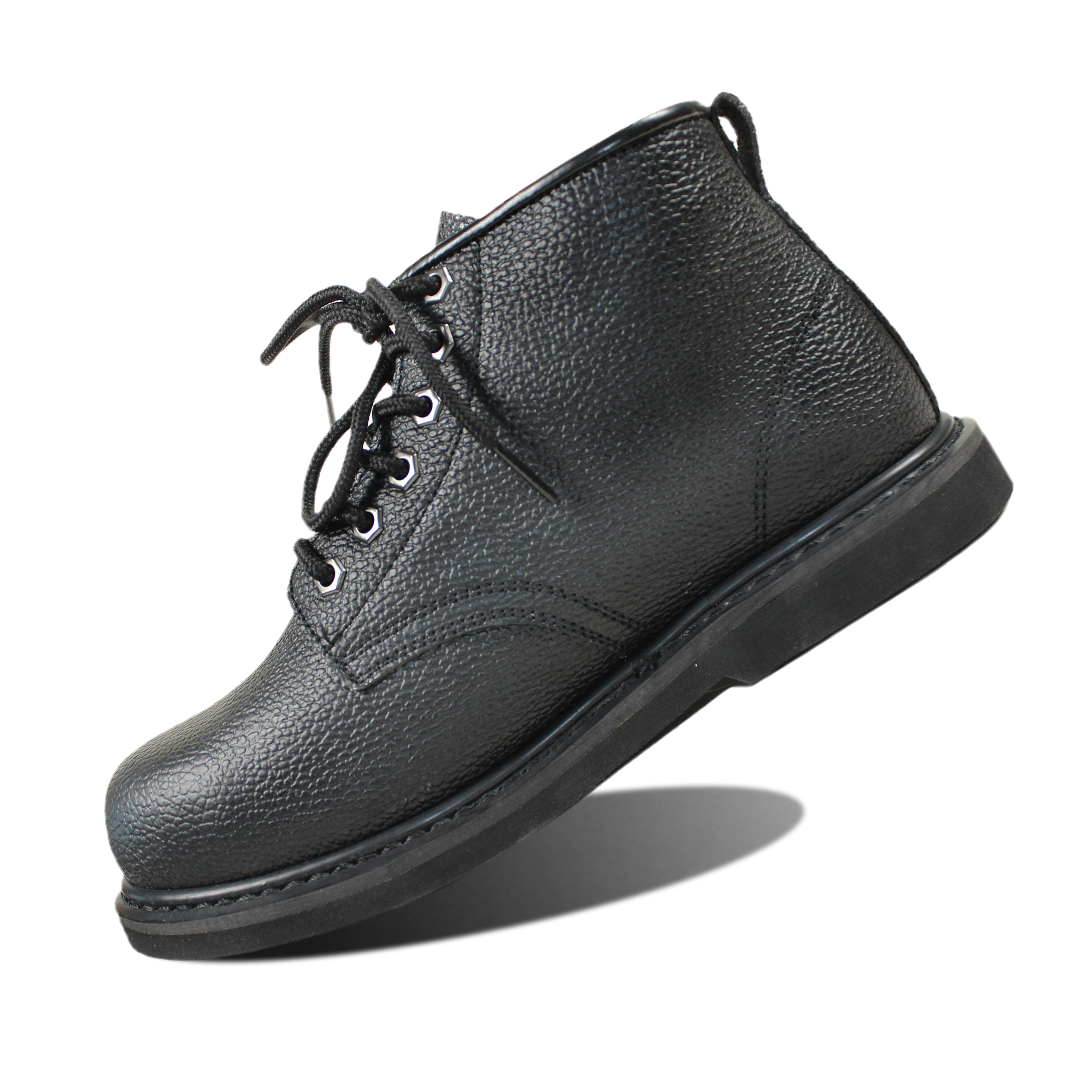 Mid cut black leather men work boots