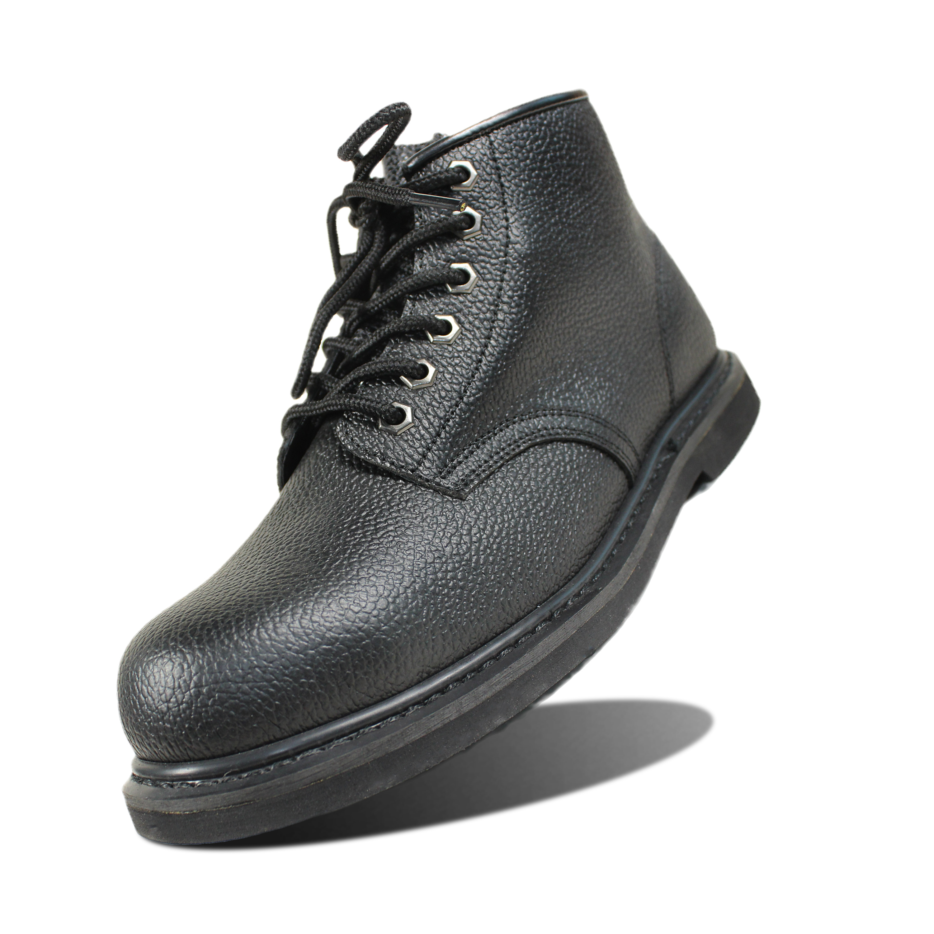 Mid cut black leather men work boots