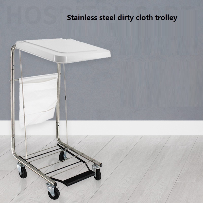 Hospital Hamper Trolley Stainless Steel #201 Medical Hamper Dirty Linen Transport Trolley With Lid