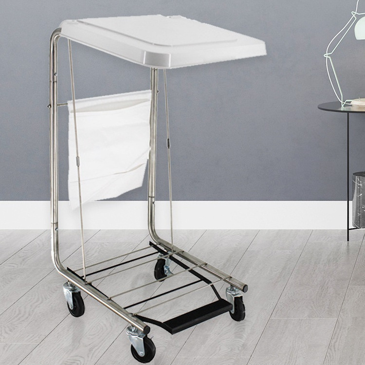 Hospital Hamper Trolley Stainless Steel #201 Medical Hamper Dirty Linen Transport Trolley With Lid