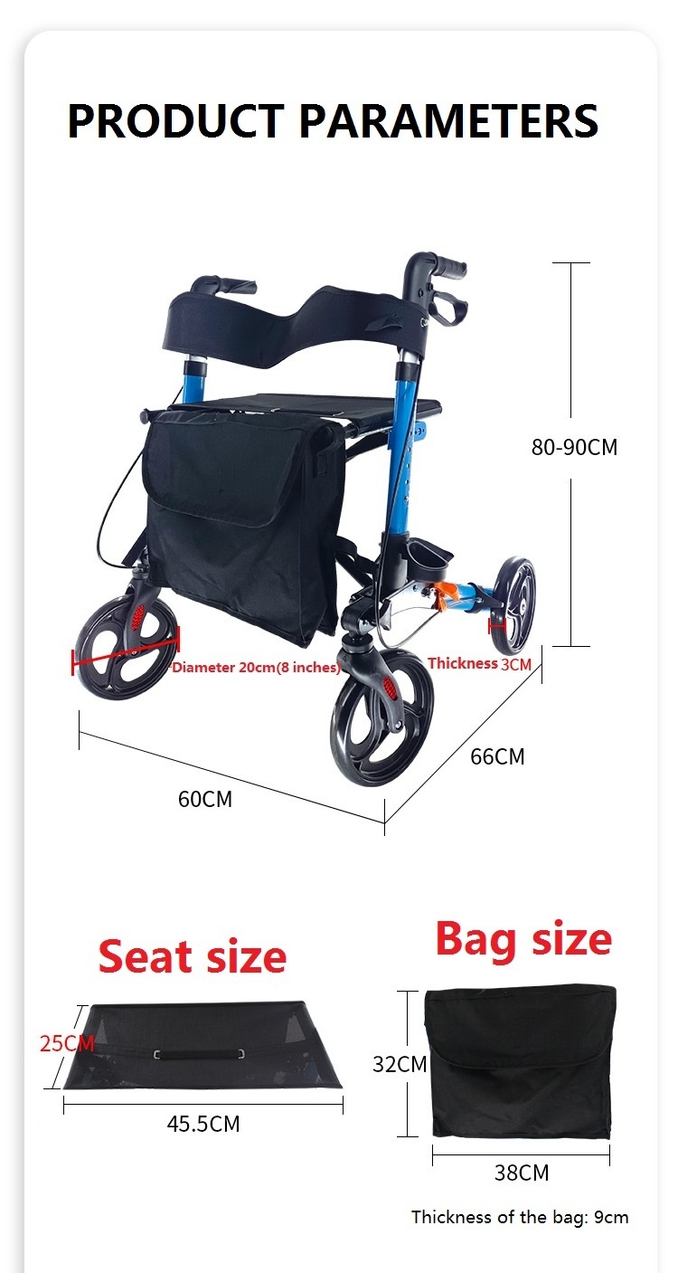 Foldable Rollator Walker With Wheels And Seat Adult Rollator Walker Old People Shopping Cart