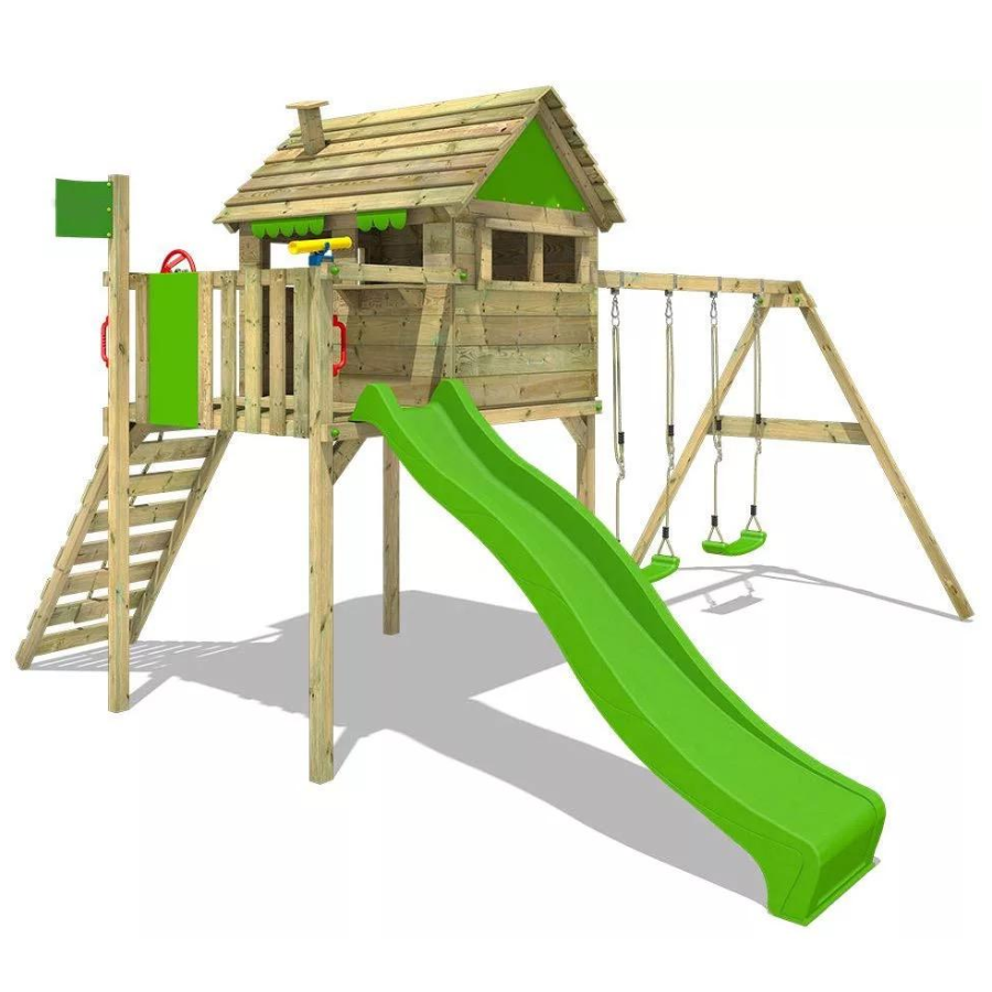 Good Quality Children Wooden Swing and Slide Manufacturer Kids Wooden Playhouse with Slide Outdoor Garden Wooden Playground