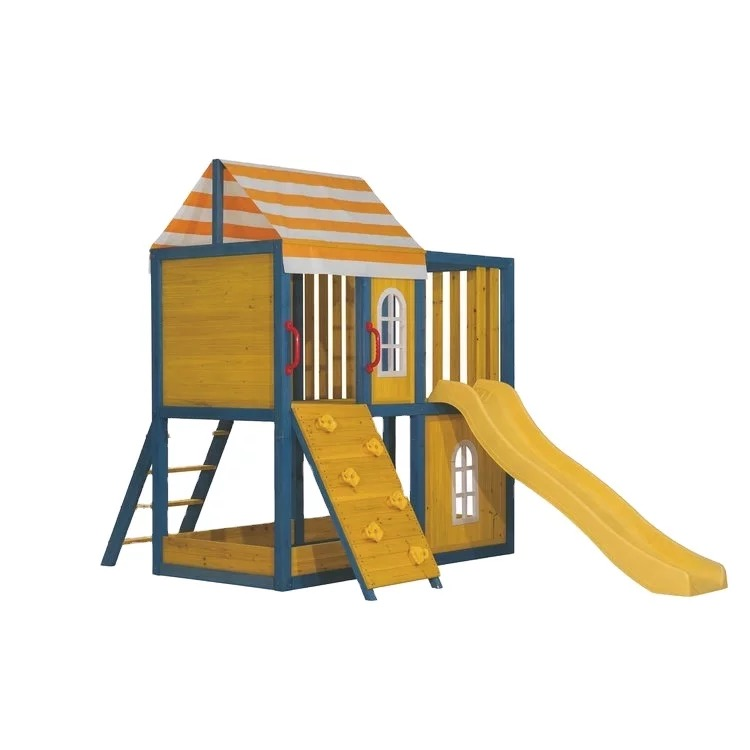 Good Quality Children Wooden Swing and Slide Manufacturer Kids Wooden Playhouse with Slide Outdoor Garden Wooden Playground