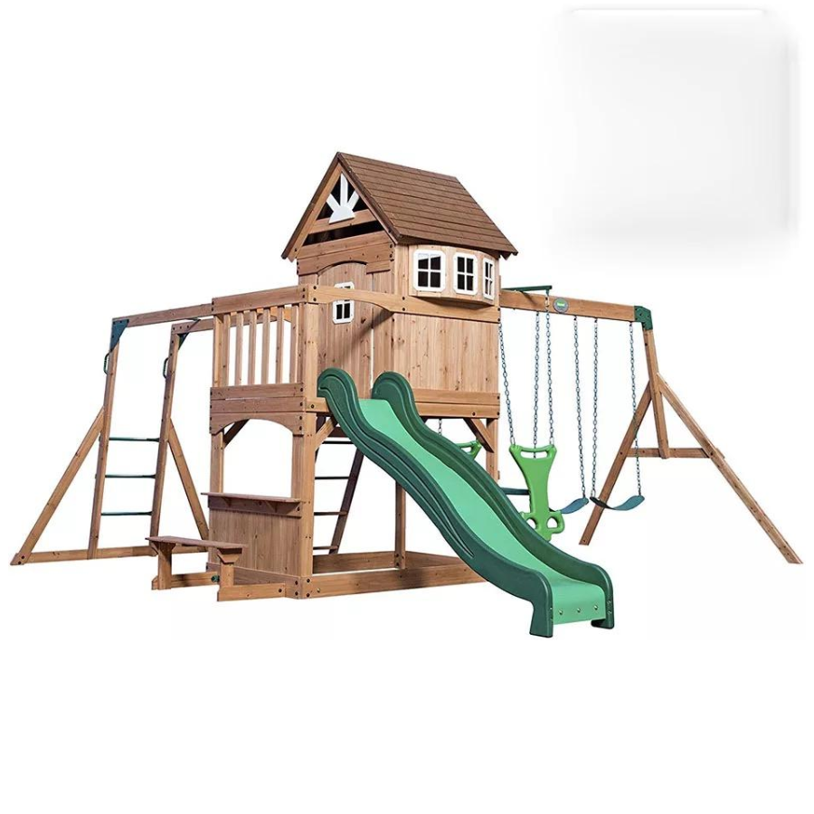 Good Quality Children Wooden Swing and Slide Manufacturer Kids Wooden Playhouse with Slide Outdoor Garden Wooden Playground