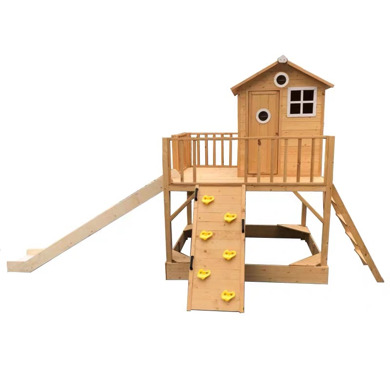 Good Quality Children Wooden Swing and Slide Manufacturer Kids Wooden Playhouse with Slide Outdoor Garden Wooden Playground