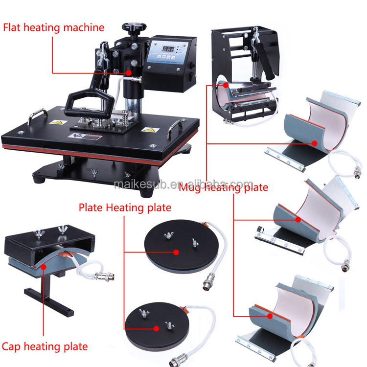 Maikesub 8 in 1 Combo Multifunctional Swing Away Printing Sublimation Heat Press Transfer Machine for T-Shirt 15 x 12 Inch