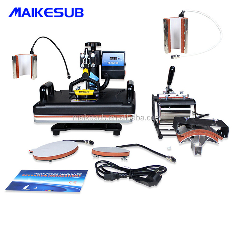 Maikesub 8 in 1 Combo Multifunctional Swing Away Printing Sublimation Heat Press Transfer Machine for T-Shirt 15 x 12 Inch