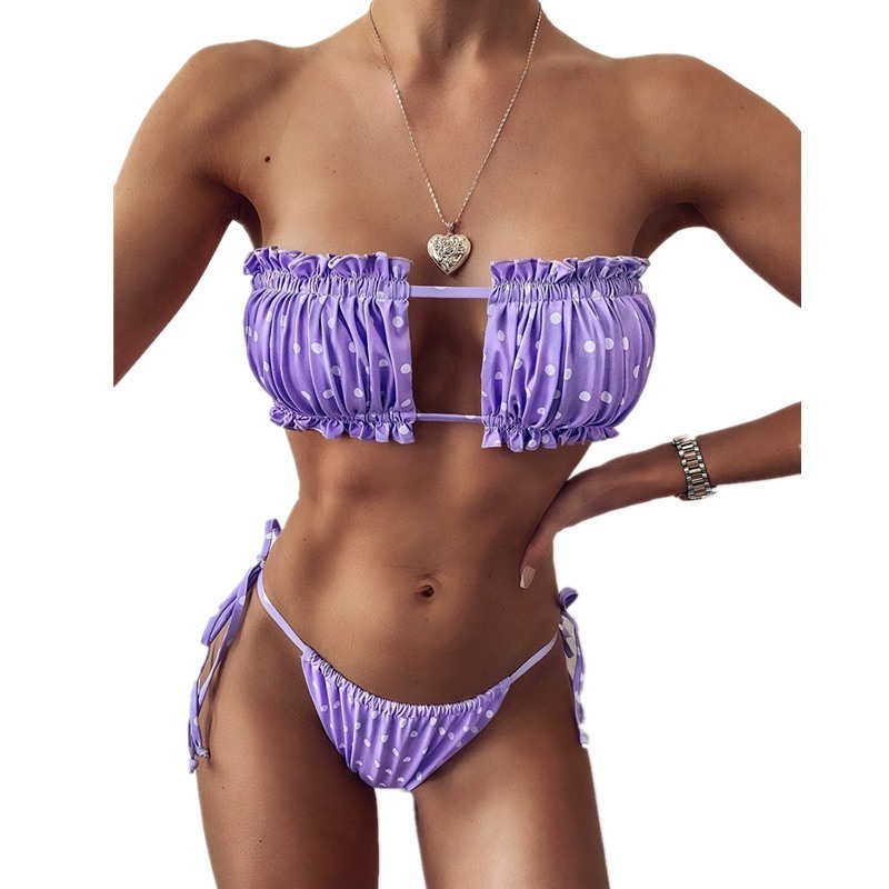 Summer Beachwear Butterfly Printed Mini Bikinis Sexy Pleated Cutout Swimwear Bandage Bra And Thong 2 Piece Swimsuit For Women