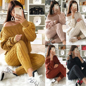 Womens Multi-color Sweater suit comfortable sweater solid color womens knit sweater sets women