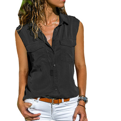 Summer Ladies Cardigan Tops Women's Sleeveless Tank Top Casual Button T Shirt For Women Polo T-Shirt