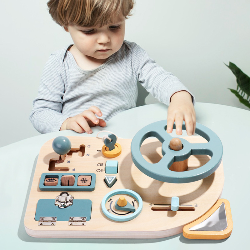 developmental toys Children early education simulation steering wheel wooden busy board Montessori children's educational toy