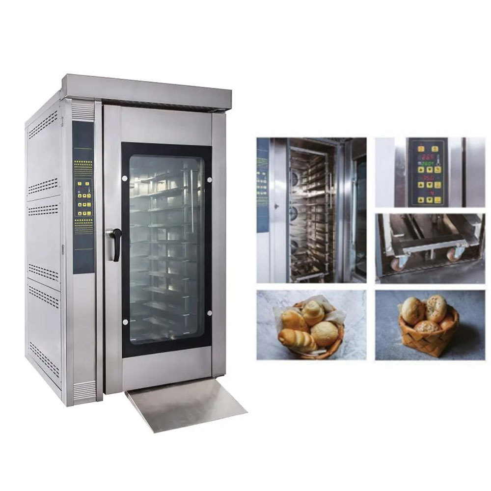 Commercial electric gas rotary oven industrial rotating bakery oven rack trolley high efficiency 12 trays rotary rack oven